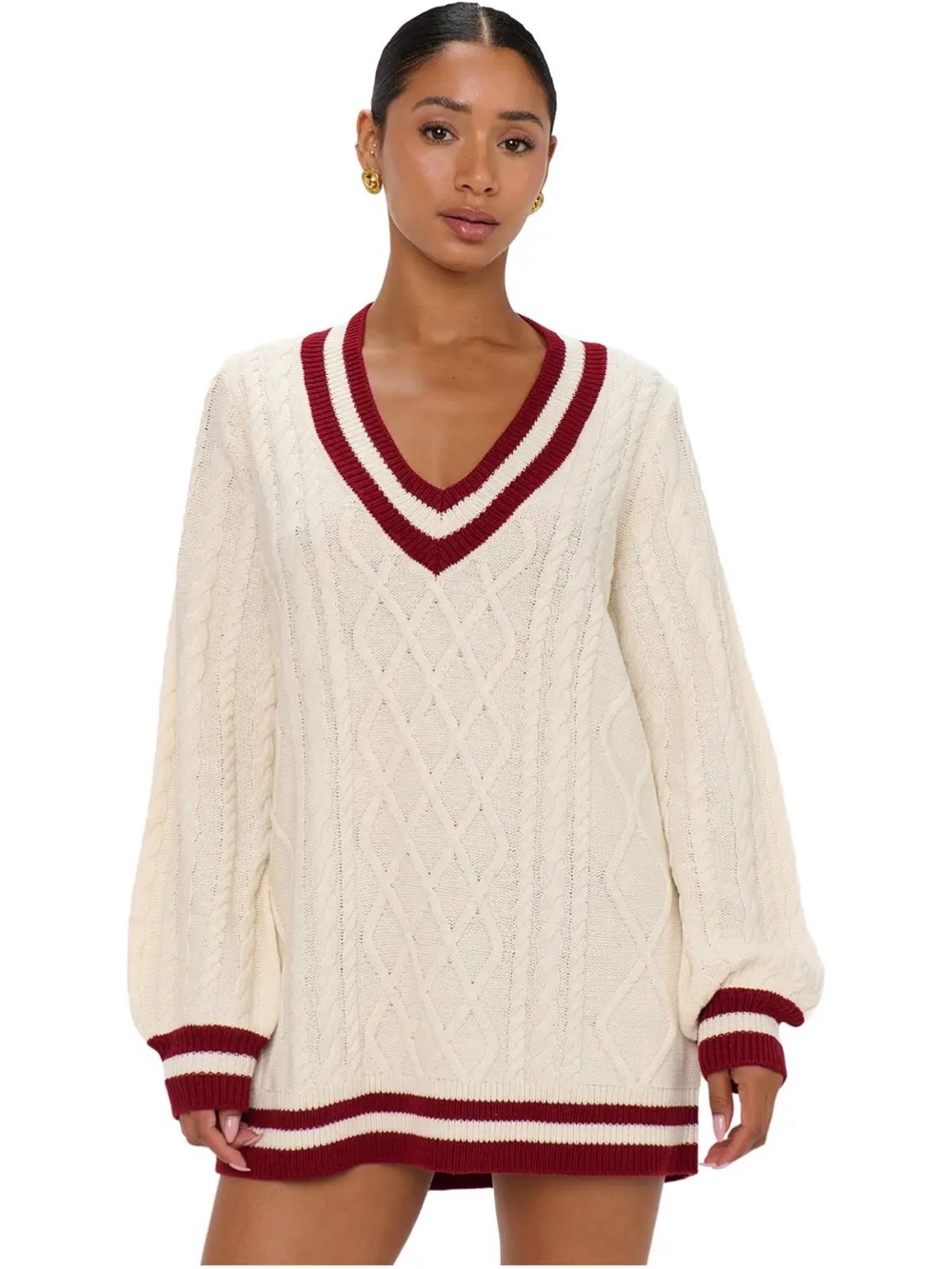 Show Me Your Mumu Tailgate Sweater Dress In Cranberry Cable Knit Size Small